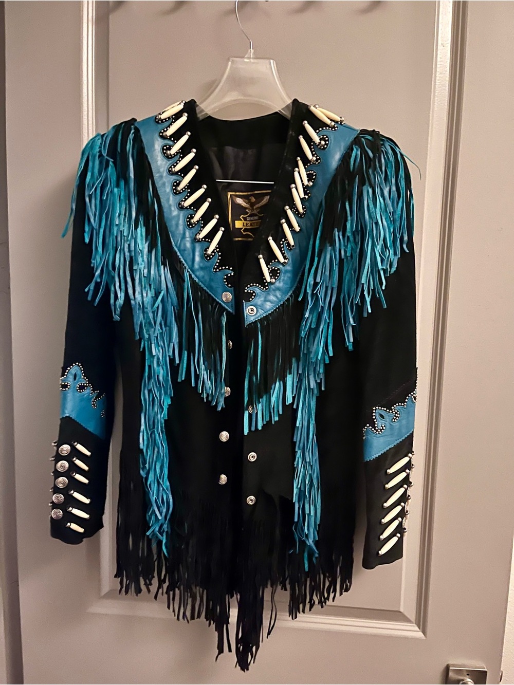 Turquoise & Black Fringe Western Jacket